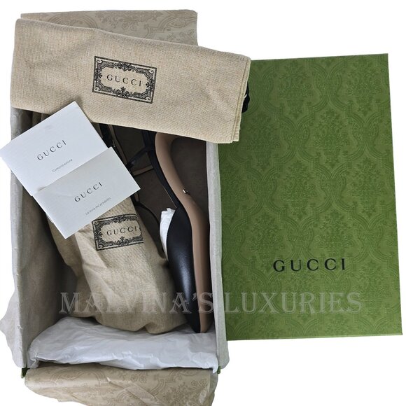 GUCCI SHOES T-STRAP BLACK LEATHER DOUBLE G LOGO SLINGBACK PUMPS sz 40.5 10.5 - Picture 14 of 15
